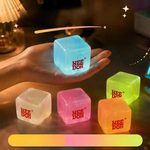 NeeDoh Nice Cube Glow in the Dark Squishy Fidget Toy, Slow Rising Glitter Sensory Stress Relief
