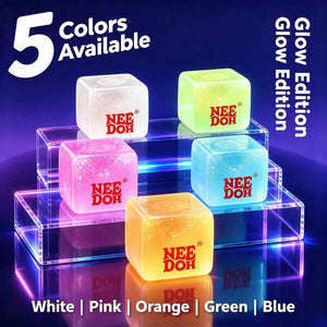 NeeDoh Nice Cube Glow in the Dark Squishy Fidget Toy, Slow Rising Glitter Sensory Stress Relief