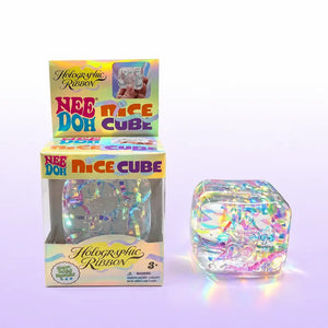 NeeDoh Nice Cube Holographic Ribbon Squishy Fidget Toy, Soft Sensory Stress Relief Squeeze