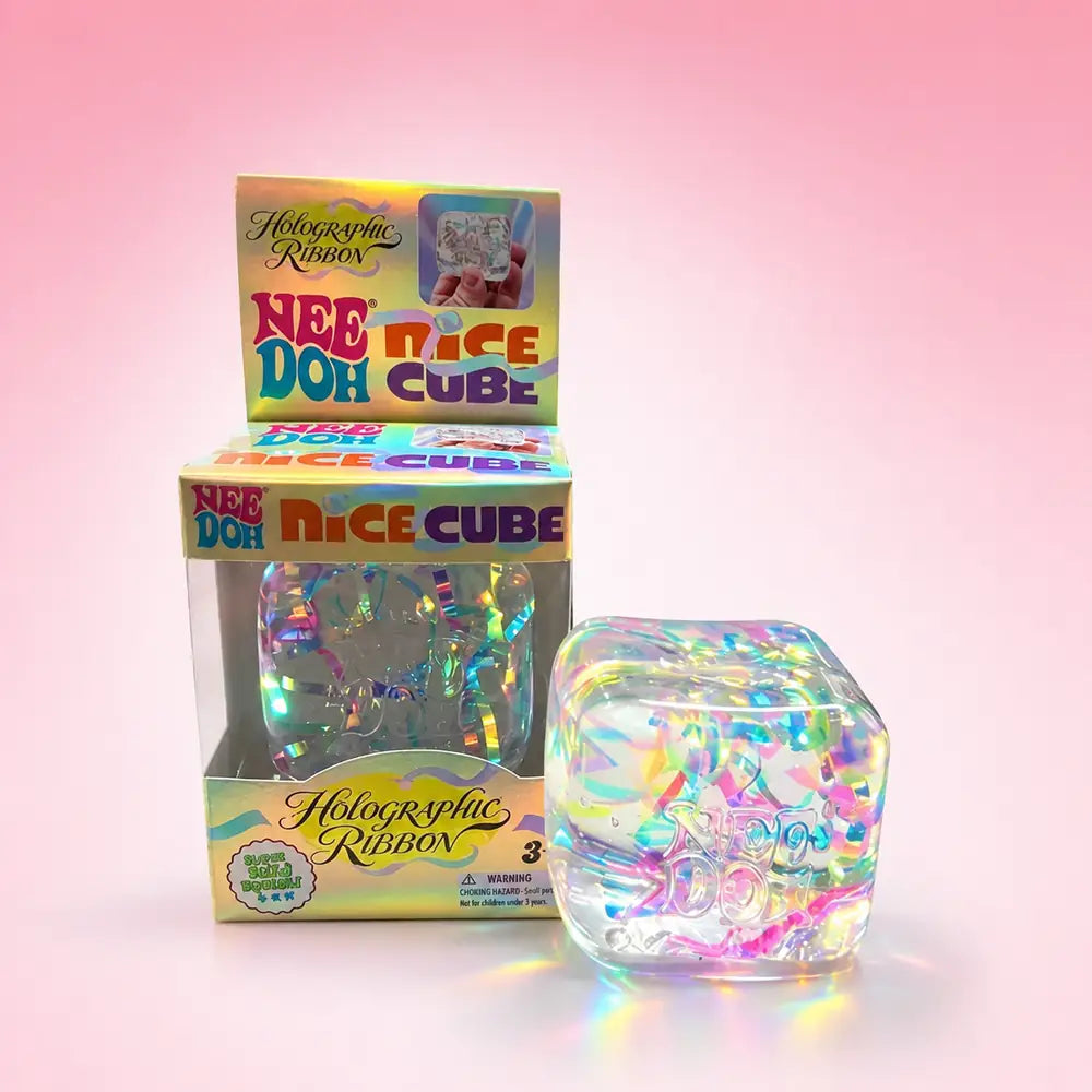 NeeDoh Nice Cube Holographic Ribbon Squishy Fidget Toy, Soft Sensory Stress Relief Squeeze