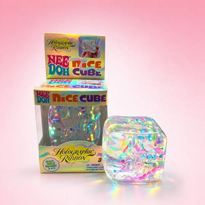 NeeDoh Nice Cube Holographic Ribbon Squishy Fidget Toy, Soft Sensory Stress Relief Squeeze