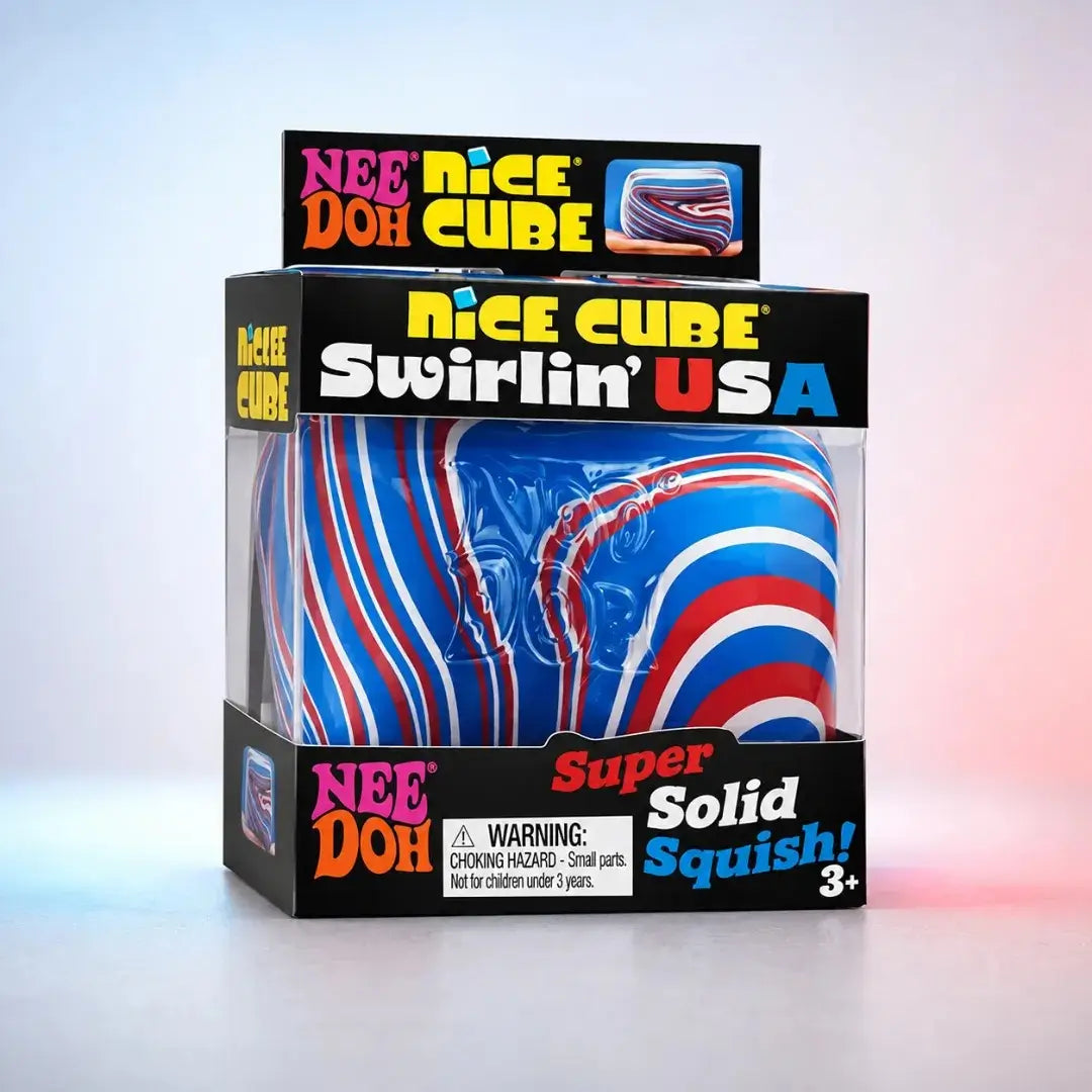 NeeDoh Nice Cube Swirlin’ USA Limited Edition Squishy Fidget Toy, Swirling Sensory Squeeze