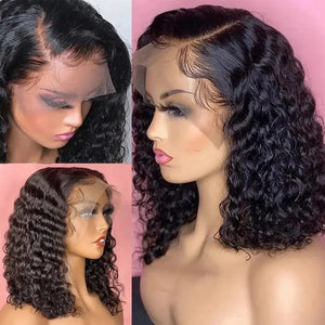 (Nemesis) Deep Wave Bob Human Hair HD Lace Front Wig 13x4 or 4x4, 230% Density, Brazilian Hair, 14–16 Inch