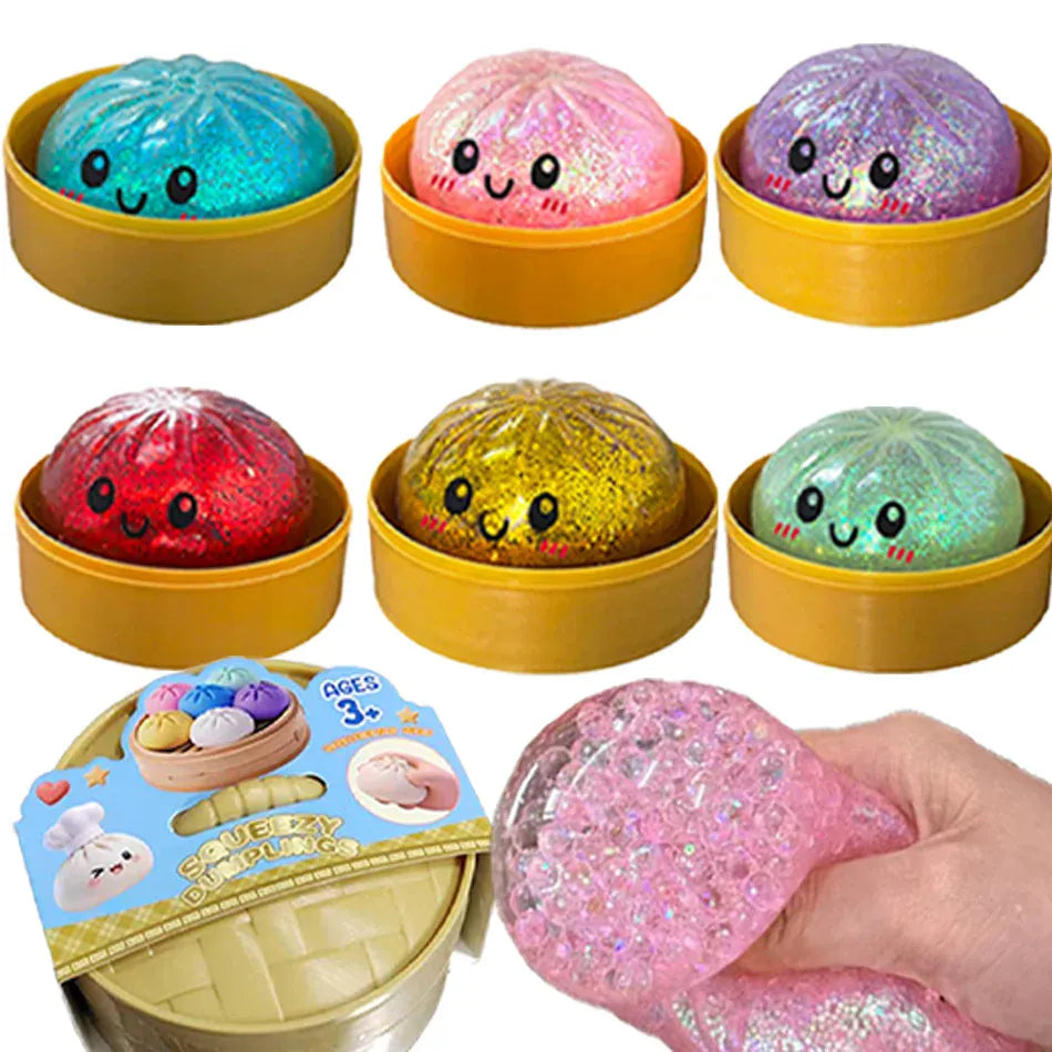 New 1-12pcs Glitter Dumpling Glitter Dumpling Squishy with Box Dumplings Sensory Squeeze Toy for Stress Relief