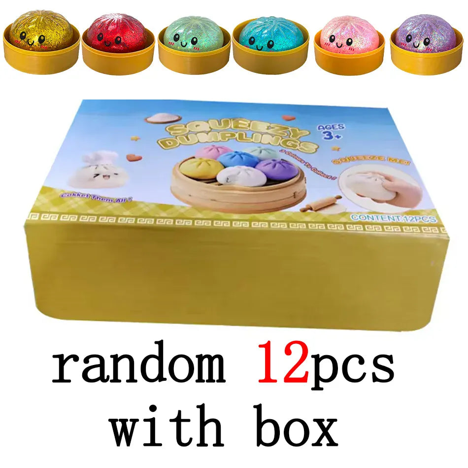 New 1-12pcs Glitter Dumpling Glitter Dumpling Squishy with Box Dumplings Sensory Squeeze Toy for Stress Relief