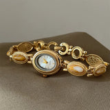 New Colored Gemstones Ladies Watch Elegant Luxury Quartz Watch Gift Oval Wristwatch