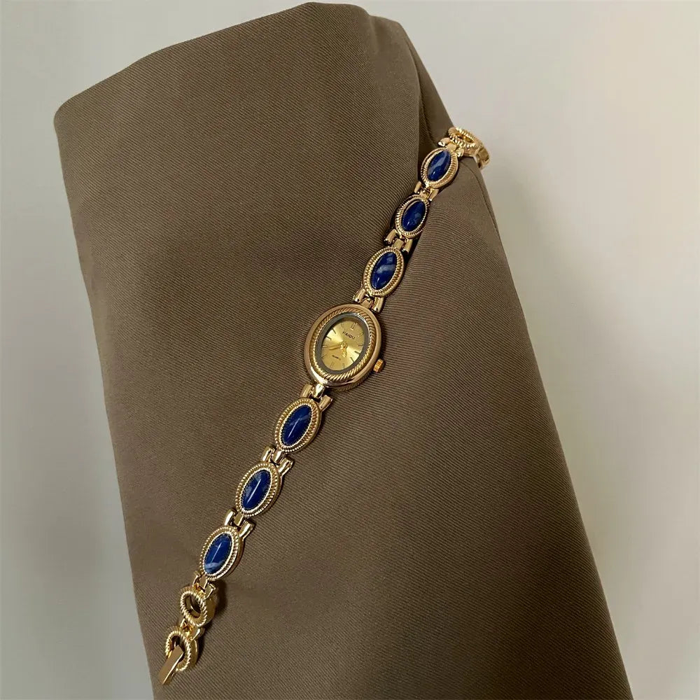 New Colored Gemstones Ladies Watch Elegant Luxury Quartz Watch Gift Oval Wristwatch