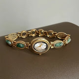 New Colored Gemstones Ladies Watch Elegant Luxury Quartz Watch Gift Oval Wristwatch