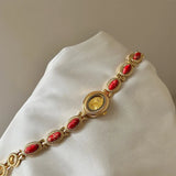 New Colored Gemstones Ladies Watch Elegant Luxury Quartz Watch Gift Oval Wristwatch