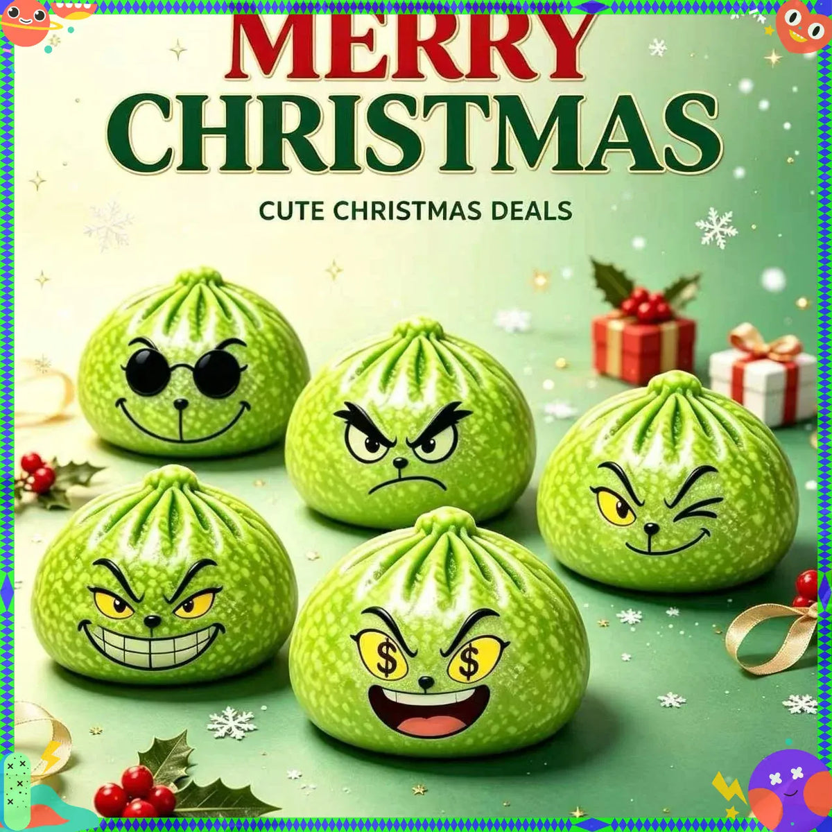 Green glitter dumpling stress toy with steamer design, squeezable Buns, from HSF Marketplace, ideal for Christmas or New Year gifts.