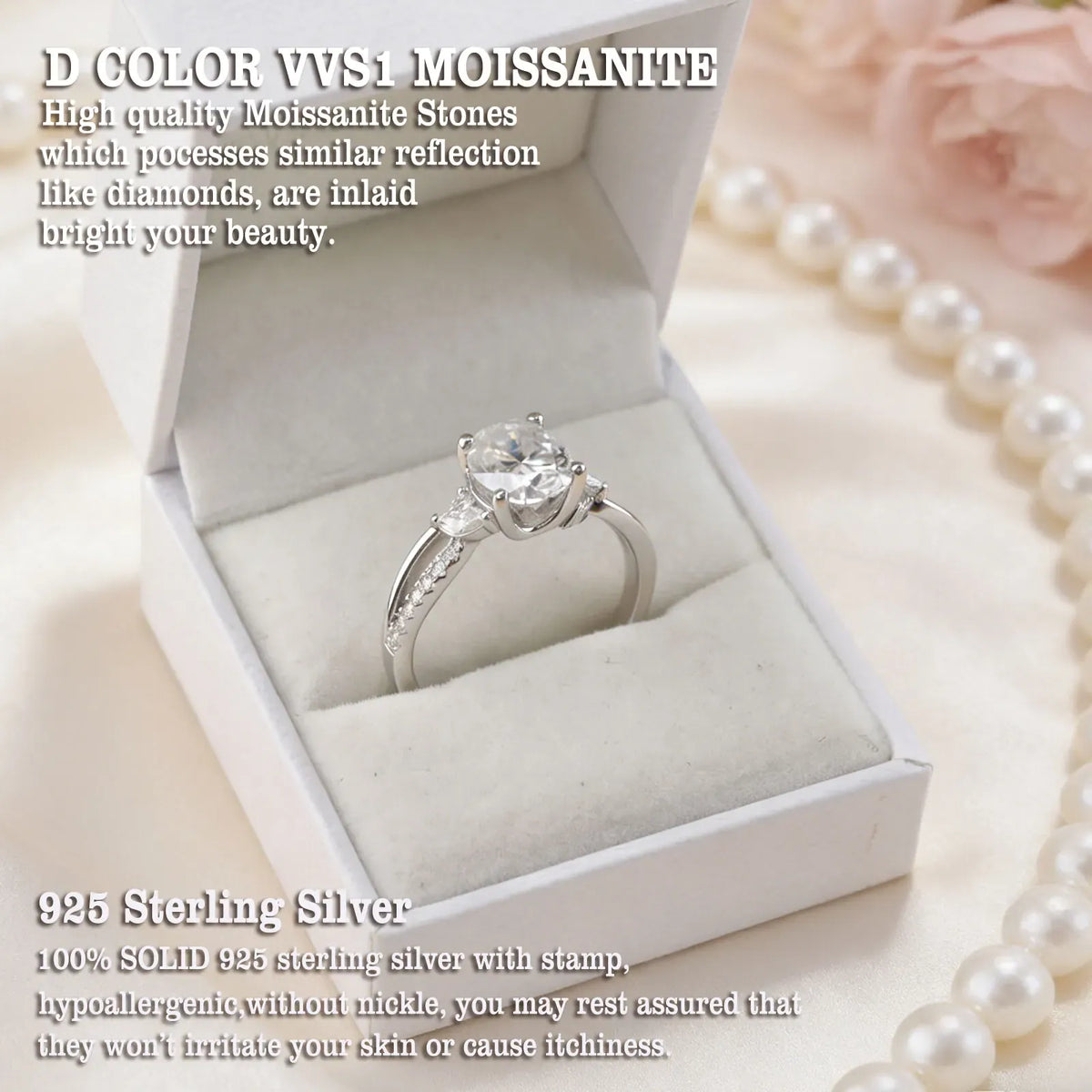 Newshe Engagement Rings for Women Moissanite GRA Certified Oval Princess Cut Solid 925 Sterling Silver Wedding Ring Fine Jewelry