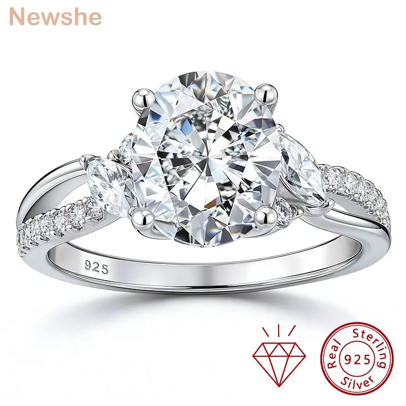 Newshe Engagement Rings for Women Moissanite GRA Certified Oval Princess Cut Solid 925 Sterling Silver Wedding Ring Fine Jewelry