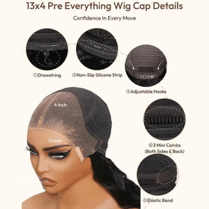 (Nike) Water Wave Human Hair HD Lace Front Wig 7x5 or 13x4, Glueless Drawstring, 180% Density
