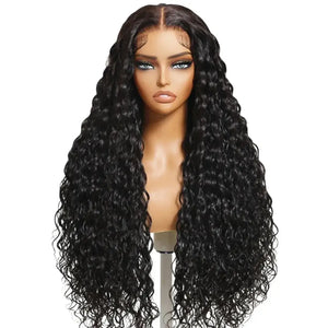 (Nike) Water Wave Human Hair HD Lace Front Wig 7x5 or 13x4, Glueless Drawstring, 180% Density