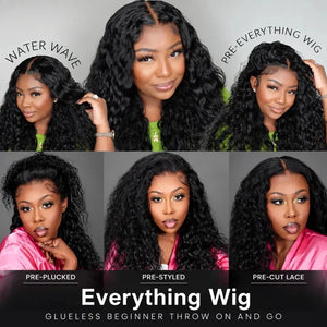 (Nike) Water Wave Human Hair HD Lace Front Wig 7x5 or 13x4, Glueless Drawstring, 180% Density