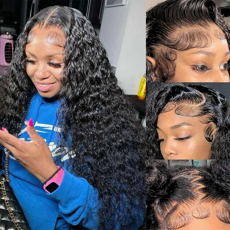 No Glue Upgrade Invisi Strap 360 Full HD Lace Frontal Water Wave Wig Black Human Hair 13X6 Drawstring Deep Water Wigs Glueless
