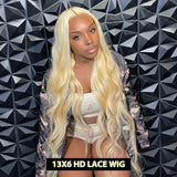 Blonde Brazilian Remy human hair lace front wig with HD lace for custom styles, straight or body wave texture