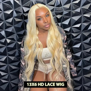 (Nyx) 613 Blonde Human Hair HD Lace Front Wig 13x4 or 13x6, Straight or Body Wave