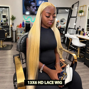 (Nyx) 613 Blonde Human Hair HD Lace Front Wig 13x4 or 13x6, Straight or Body Wave