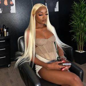 (Nyx) 613 Blonde Human Hair HD Lace Front Wig 13x4 or 13x6, Straight or Body Wave