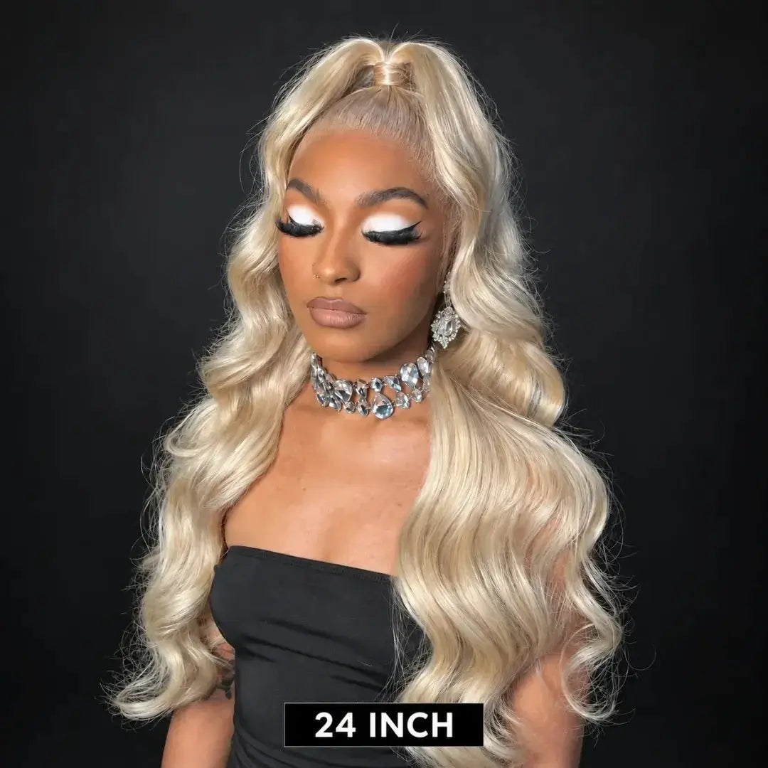 Blonde Brazilian Remy human hair lace front wig with HD lace, 13x4 or 13x6, straight or body wave texture