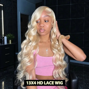 (Nyx) 613 Blonde Human Hair HD Lace Front Wig 13x4 or 13x6, Straight or Body Wave