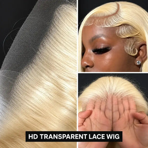 (Nyx) 613 Blonde Human Hair HD Lace Front Wig 13x4 or 13x6, Straight or Body Wave