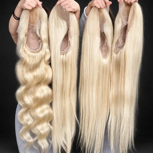 (Nyx) 613 Blonde Human Hair HD Lace Front Wig 13x4 or 13x6, Straight or Body Wave