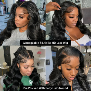 (Olivia) Body Wave Human Hair HD Lace Front Wig 13x6, 13x4 or 360 Lace, 200-250% Density, 18-44 Inches