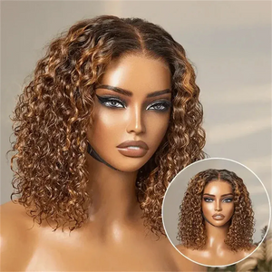 Ombre Highlight P4/27 Color Short Bob Wigs Curly 13x4 Lace Frontal Wigs Human Hair Deep Curly Bob Wig Brazilian Hair Short Bob