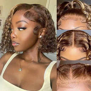 Ombre Highlight P4/27 Color Short Bob Wigs Curly 13x4 Lace Frontal Wigs Human Hair Deep Curly Bob Wig Brazilian Hair Short Bob