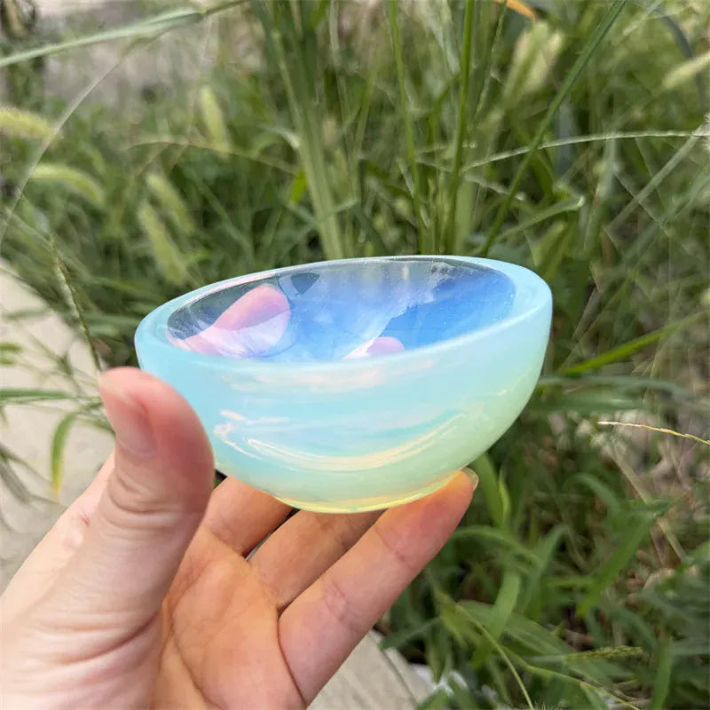 Opalite Stone Bowl Smooth Polished Hand Carved Stone Bowl Crystals Stone Plate Vinegar Seasoning Snack Kitc