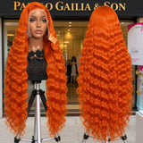 Orange Ginger Lace Front Wig Human Hair 13x6 Deep Wave Lace Front Wigs 36 32Inch Water Wave Human Hair Wig Pre Plucked Curly Wigs