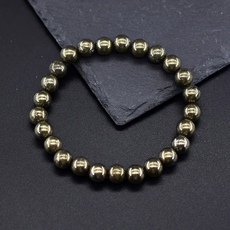 Original Energy Pyrite Beaded Bracelets Men Women Natural Hematite Stone Pyrite Ore Strand Bangle Slimming Health Care Jewelry