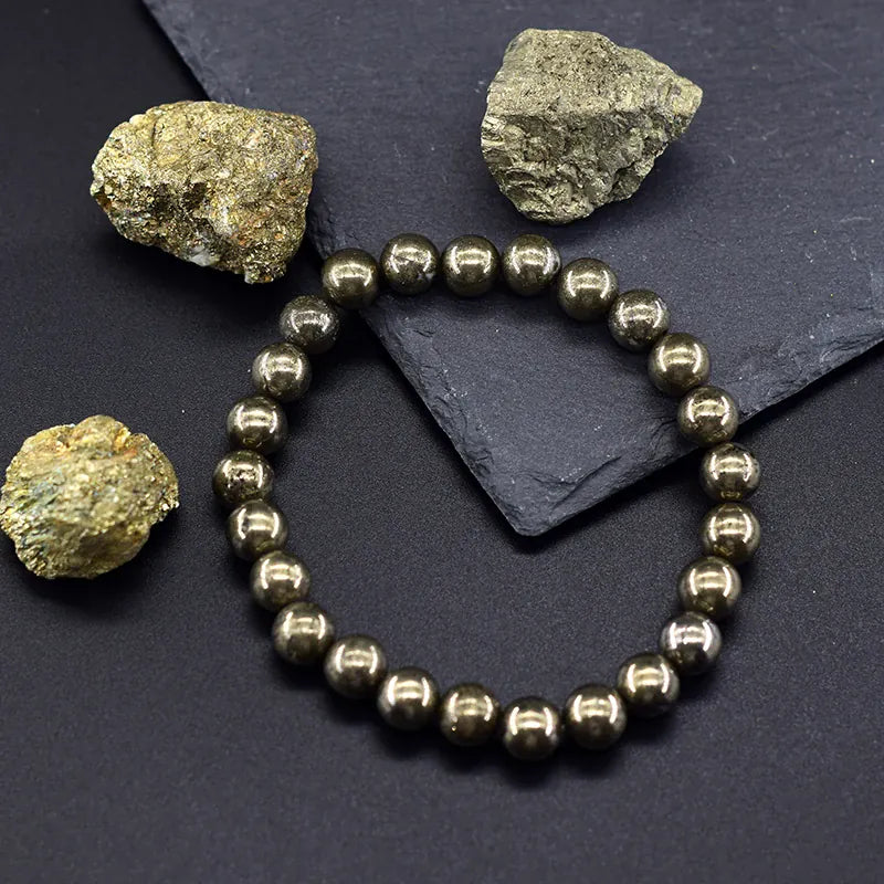 Original Energy Pyrite Beaded Bracelets Men Women Natural Hematite Stone Pyrite Ore Strand Bangle Slimming Health Care Jewelry