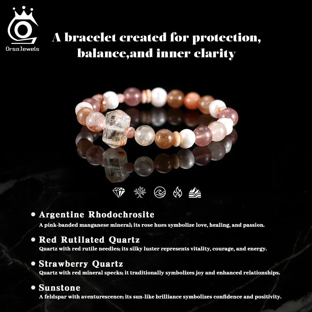 ORSA JEWELS Retro Healing Natural Quartz Crystal Stone Bracelet for Women Elastic Rope Gemstone Beads Bracelet Jewelry GMB97