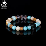 ORSA JEWELS S925 Colorful Natural Stone Beads Stretch Bracelet Healing Elastic Rope Turquoise Crystal Stone Bracelet GMB87