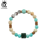 ORSA JEWELS S925 Colorful Natural Stone Beads Stretch Bracelet Healing Elastic Rope Turquoise Crystal Stone Bracelet GMB87