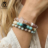 ORSA JEWELS S925 Colorful Natural Stone Beads Stretch Bracelet Healing Elastic Rope Turquoise Crystal Stone Bracelet GMB87