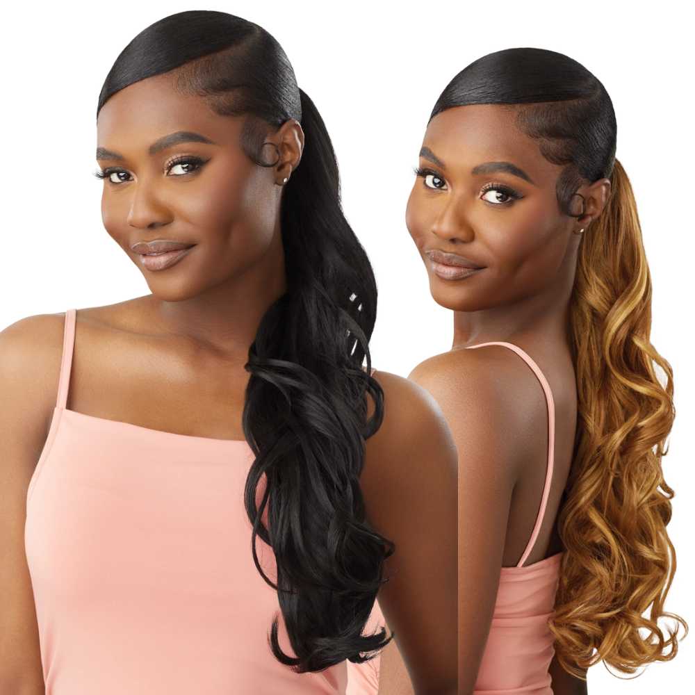 NWT Outre S4/27 22# Synthetic Deep Wave Drawstring Ponytail Outre Pretty Quick Wet & Wavy Wrap Ponytail - DEEP WAVE 20  main image 3