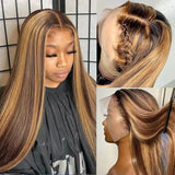 P4/27 Highlight Bone Straight Vietnamese Hair 13x6 HD Lace Frontal Wig Honey Blonde Straight Baby Hair Human Hair Wigs For Women