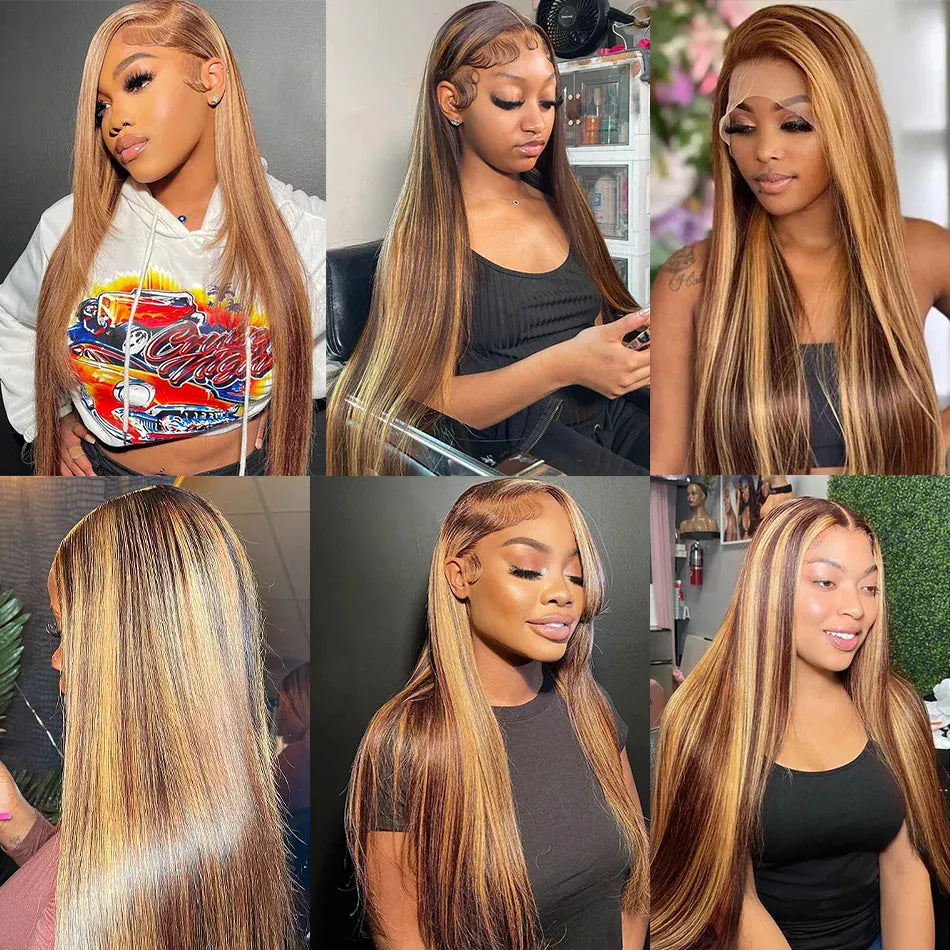 P4/27 Highlight Bone Straight Vietnamese Hair 13x6 HD Lace Frontal Wig Honey Blonde Straight Baby Hair Human Hair Wigs For Women
