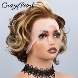 P4/27 Highlight Pixie Cut Wigs Human Hair Short Curly Brown Blonde Gradient Lace Front Pre Plucked Bleached Knots Natural Look