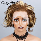 P4/27 Highlight Pixie Cut Wigs Human Hair Short Curly Brown Blonde Gradient Lace Front Pre Plucked Bleached Knots Natural Look