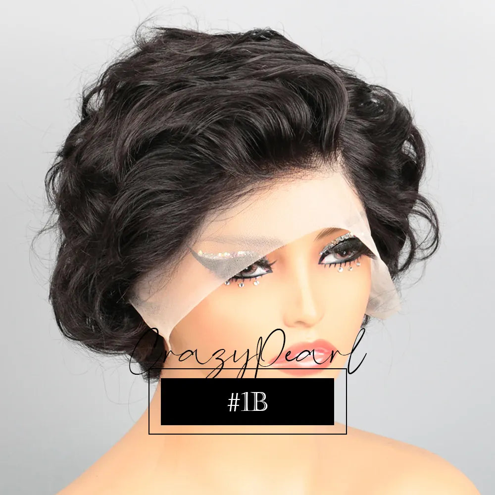 P4/27 Highlight Pixie Cut Wigs Human Hair Short Curly Brown Blonde Gradient Lace Front Pre Plucked Bleached Knots Natural Look