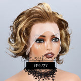 P4/27 Highlight Pixie Cut Wigs Human Hair Short Curly Brown Blonde Gradient Lace Front Pre Plucked Bleached Knots Natural Look