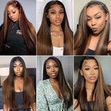 P4/27 highlight straight lace front human hair wig, 200 density, pre-plucked HD lace, 13x4 frontal for women