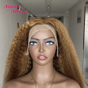 P4/27 Kinky Straight Wigs Highlight Vietnamese Super Double Drawn Human Hair Wigs HD Transparent Lace Frontal Wig Bleached Knots