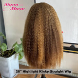 P4/27 Kinky Straight Wigs Highlight Vietnamese Super Double Drawn Human Hair Wigs HD Transparent Lace Frontal Wig Bleached Knots