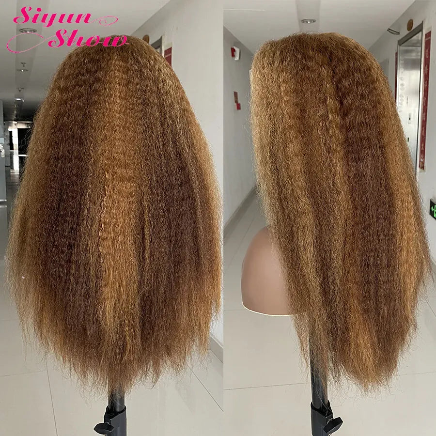P4/27 Kinky Straight Wigs Highlight Vietnamese Super Double Drawn Human Hair Wigs HD Transparent Lace Frontal Wig Bleached Knots